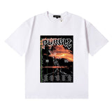 Wholesale high street purple br@nd american style short sleeve loose retro casual t-shirt couple trendy tee