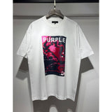 Wholesale american streetwear purple flow paint letter graffiti logo high-quality short-sleeve t-shirt for men and couples