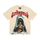 High version gods short sleeve heavy weight washed fog high street rock band skull pure cottonprinting round