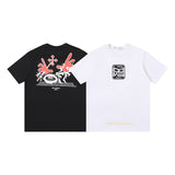 Wholesale off short sleeve ow dissolved arrow gradient starry sky splash ink t-shirt yellow tape warning line love