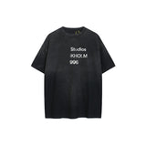 Ac letter print high street washed distressed vintage oversized short sleeve couple t-shirt
