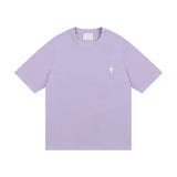 Ami clams embroidered heart color block crew neck short sleeve loose fit cotton t-shirt summer top