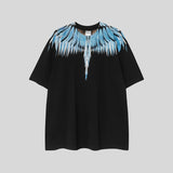mb short-sleeved python lion head colorful feather wings t-shirt european and american loose couple