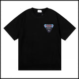 Export wholesale niche american fashion rhu flag floralsprinting double yarn pure cottoncasualloose couple short-sleeved t