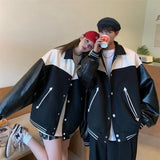 Unisex Baseball Jersey Vintage PU Baseball Jacket Autumn Loose Jacket