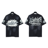 Ss american skull washed and distressed letter loose plus size short sleeve streetwear t-shirt - men's trendy style