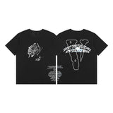Cross-border supply large v letter lne cherry blossom short half-sleeve sketch embroidery lip print graffiti print short
