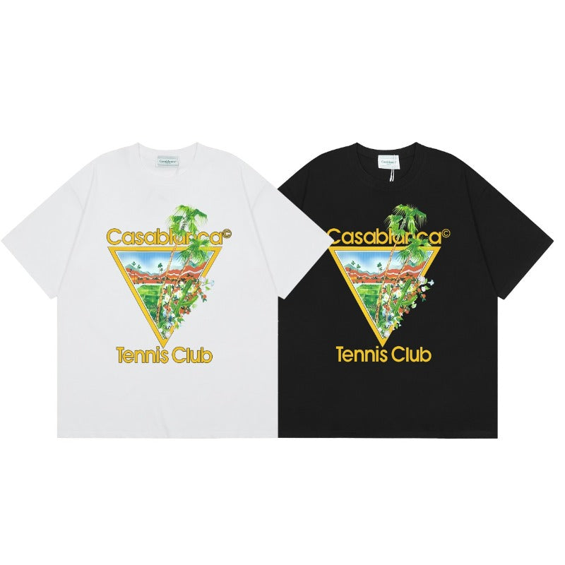 casa casablanca short-sleeved fantasy door letter logo printingstylish round neck short-sleeved t-shirt