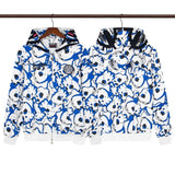 streetwear zip hoodie cartoon letter print zip-up sweatshirt and pants camouflage set