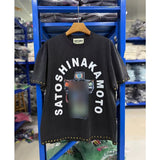 Satoshi summer american retroletterprinting washed and distressed spray dirty crackle loose short-sleeved t-shirt