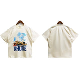 American rhu co-branded marlboro f formula traffic jam coconut tree sunset logo short-sleeved couple t