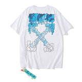 Wholesale off short sleeve ow dissolved arrow gradient starry sky splash ink t-shirt yellow tape warning line love