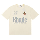 Rhude T Shirts LAGO DI COMO Printed Cotton Casual Short Sleeve Men and Women