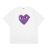 Correct version star kawakubo pla heartembroider short-sleeved pure cotton red heart peach couple t-shirt y