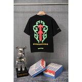 authentic edition chest pocket cross gradient horseshoe flower print short sleeve couple t-shirt