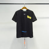 Correct version off classic yellow tape arrow warning line short-sleeved ow couple wear loosetrendyt