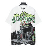 Cross-border wholesale high version gods short-sleeved heavy weight washed fog high street skull pure cotton printed round