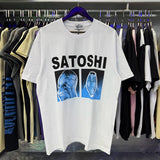 Wholesale american retrosatoshi hot diamond letters ripped washed distressedloose short sleeve t-shirt