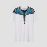 Cross-border wholesale european and american mb short-sleeved gradient colorful wings t-shirt couple black and white feather half