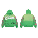 American retro valeforever washed & distressed hotfix rhinestone cotton shorts high street hooded sweatshirt