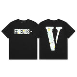 Cross-border supply large v letter lne cherry blossom short half-sleeve sketch embroidery lip print graffiti print short