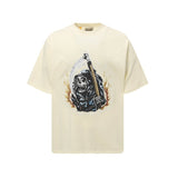 Gallery european and american couple wear plus size fried color washed short-sleeved t-shirt youth tee