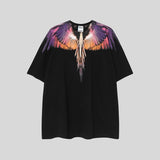 mb short-sleeved python lion head colorful feather wings t-shirt european and american loose couple