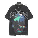 Cross-border wholesale high version gods short-sleeved heavy weight washed fog high street skull pure cotton printed round