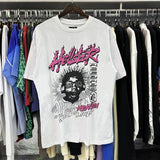 Hs-f summer collection: fog high street washed & distressed heavyweight crew neck graphic tee - couple's style