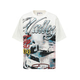 valley washed distressed printed short-sleeved hip-hop loose street t-shirt hooded