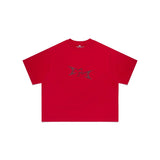 High-quality, niche, premium american-style short-sleeve t-shirt with trendy sanskrit letter print