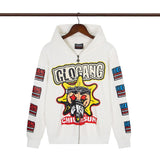 streetwear zip hoodie cartoon letter print zip-up sweatshirt and pants camouflage set