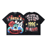 Ss american skull washed and distressed letter loose plus size short sleeve streetwear t-shirt - men's trendy style