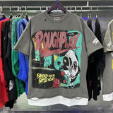 Rough play american graphic oversized korean gothic t-shirt couple retro sweatshirt loose