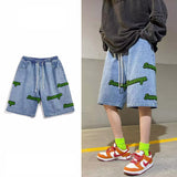 Unisex Jeans Loose Elastic Waist Wide Leg Vintage Casual Denim Shorts