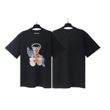 Cross-border pa spray-painted letter short-sleeved palm tree fog high street graffiti logo t