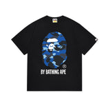 Early spring/summer camo ape head collaboration - little monkey logo print short sleeve couple's trendy tee