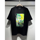 Wholesale american streetwear purple flow paint letter graffiti logo high-quality short-sleeve t-shirt for men and couples
