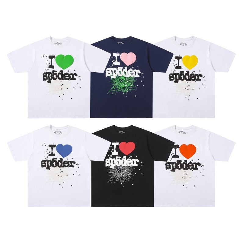 Spder hip hop singer youngthug foam letter couple short-sleeved t-shirt full of diamonds shorts
