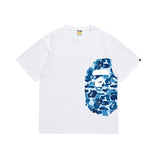Wholesale japanese style side plaid camo ape head short sleeve color block trendy t-shirt for summer