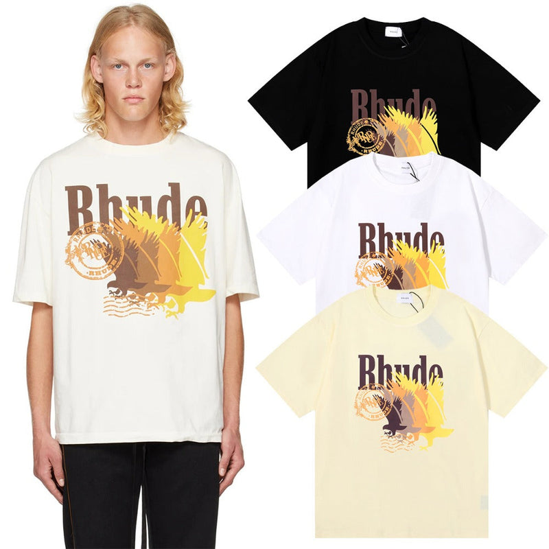 Rhude T Shirts gradual change color pattern print cotton short sleeves men and women