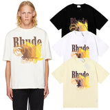 Rhude T Shirts gradual change color pattern print cotton short sleeves men and women
