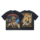 European and american high street gd rock heavy industry washed distressed skull letter speed short sleeve