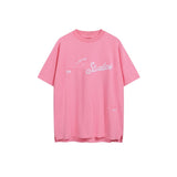 Ac letter print high street washed distressed vintage oversized short sleeve couple t-shirt
