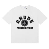 Rhude T Shirts French Cote d'Azur Printed Cotton Casual Short Sleeves Men and Women