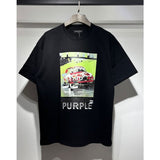 Wholesale american streetwear purple flow paint letter graffiti logo high-quality short-sleeve t-shirt for men and couples