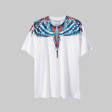 Cross-border wholesale european and american mb short-sleeved gradient colorful wings t-shirt couple black and white feather half