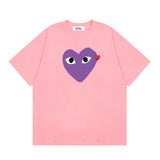 Correct version star kawakubo pla heartembroider short-sleeved pure cotton red heart peach couple t-shirt y