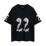Wholesale foreign trade amir washed distressed tiger head number & letter logo short sleeve t-shirt