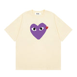 Correct version star kawakubo pla heartembroider short-sleeved pure cotton red heart peach couple t-shirt y